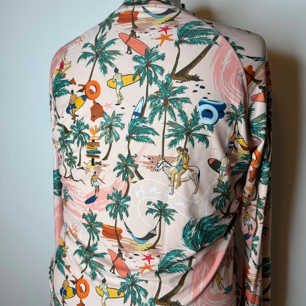 Tropical Beach Print Long Sleeve Rash Gaurd